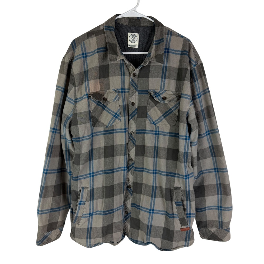 Voyager Men's XXL Gray‎ Blue Plaid Thermal Lined Flannel Shirt Jacket Shacket